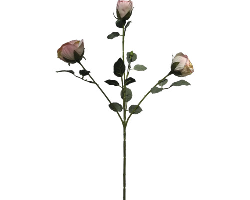 Konstgjord roskvist med tre knoppar och gröna blad.