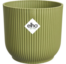 Rund plastblomkruka med vertikala räfflor och elho Logo.