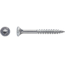 Metallskruv med försänkt huvud, delgänga och Torx-spår.