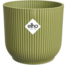 Rund plastblomkruka med vertikala räfflor och elho Logo.