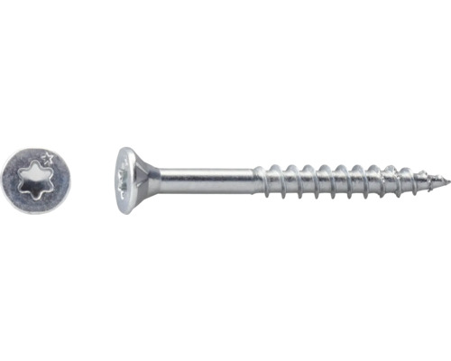 Försänkt metallskruv med Torx-fäste och delgänga.