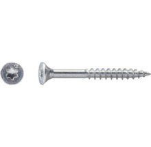 Försänkt träskruv av metall med Torx-spår och delgänga.