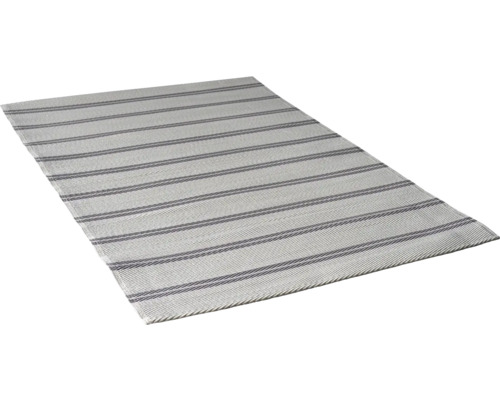 Randig matta i grått och vitt med flatvävd struktur.