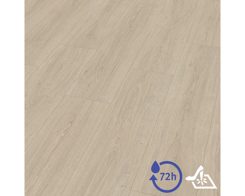 Laminatgolv i eklook med realistisk ådring, vattenbeständigt i 72 timmar, reptålig yta.