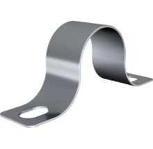 Tvåhålsklammer av metall för fastsättning av rör.