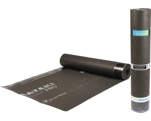 Mataki Haloten Pro takunderlagsduk på rulle och delvis utrullad med Mataki Logo och Echotech Logo.