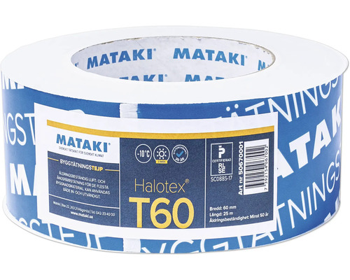 Mataki Halotex T60 byggtätningstejp, bredd 60 millimeter, längd 25 meter, för luft- och ångtätning inomhus och utomhus.