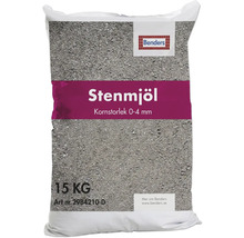 Benders Stenmjöl, kornstorlek 0 till 4 millimeter, 15 kilogram säck. Benders Logo.