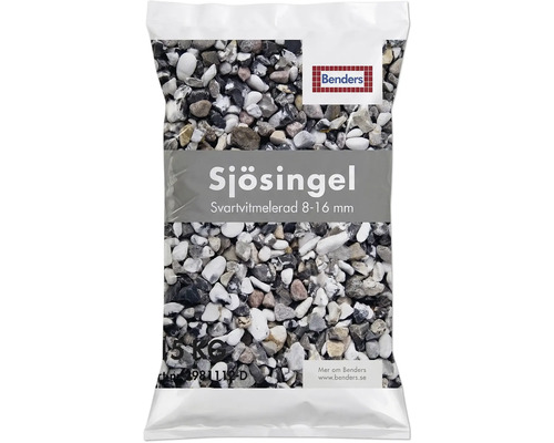 Benders Sjösingel svartvitmelerad 8 till 16 millimeter, 15 kilogram säck.
