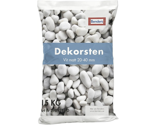 Dekorsten Benders, vit matt, storlek 20 till 40 millimeter, 15 kilogram säck.