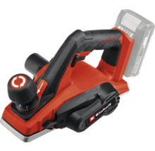 Röd Einhell batteridriven hyvel med svart handtag och inställningsratt för hyvlingsdjup.