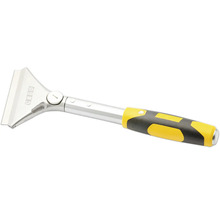 Olfa skrapa med silverfärgat metallhuvud och gul-svart ergonomiskt handtag för rengöringsarbeten.
