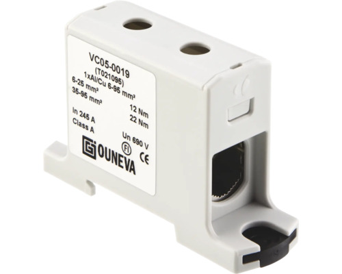 Ouneva universalklämma VC05-0019 för koppar- och aluminiumledare upp till 95 kvadratmillimeter, 690 Volt, 245 Ampere.