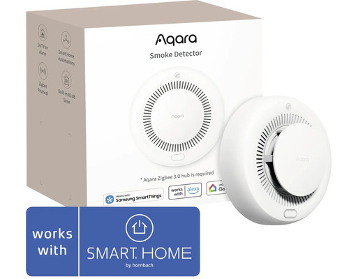 Aqara brandvarnare med Zigbee 3.0-protokoll, inbyggd siren på 85 decibel, kompatibel med SMART HOME by hornbach, Alexa och Google Home.