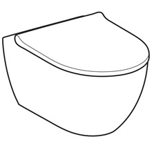 Vägghängd toalett i modern rundad design med stängt lock som linjeritning.