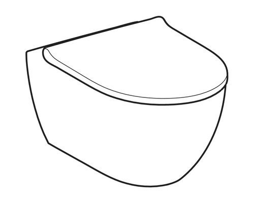 Vägghängd toalett i modern rundad design med stängt lock som linjeritning.