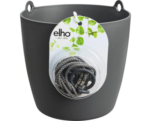 Elho blomkruka i plast i antracit med upphängningsrep och integrerade handtag