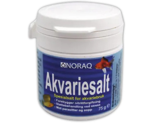 Noraq akvariesalt för att förebygga nitritförgiftning och behandla stress hos fiskar, burk om 75 gram.