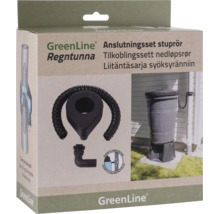 GreenLine anslutningsset för regntunna och stuprör med flexibel slang och svarta kopplingar i plast.