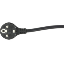 Svart jordad stickpropp CEE 7/7 med kabel, lämplig för jordade uttag.