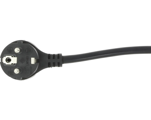 Svart jordad stickpropp CEE 7/7 med kabel, lämplig för jordade uttag.