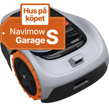 Segway Navimow robotgräsklippare med VisionFence kamera och terränghjul inklusive Navimow Garage S på köpet.