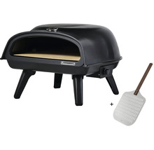 Muurikka pizzaugn för gas med pizzasten och pizzaspade. Svart hölje med termometer och fyra ben.