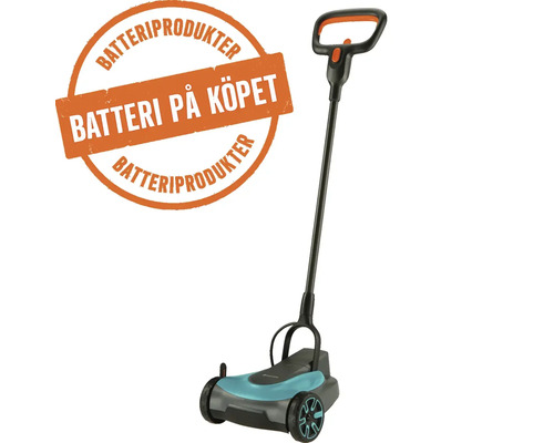 Gardena batteridriven gräsklippare HandyMower med märke för batteri på köpet vid köp av batteriprodukter.