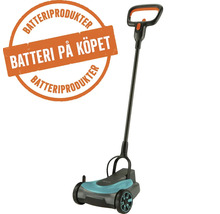 Gardena batteridriven gräsklippare HandyMower med märke för batteri på köpet vid köp av batteriprodukter.