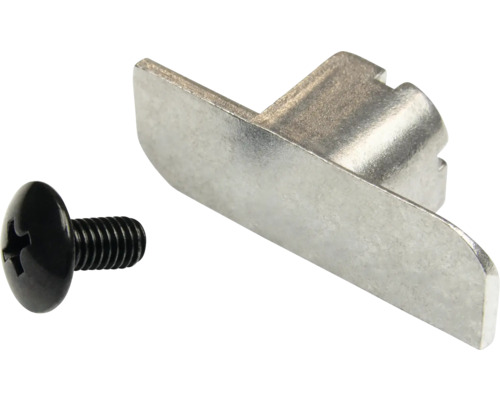 Möbelbeslag i metall med svart kryssskruv.