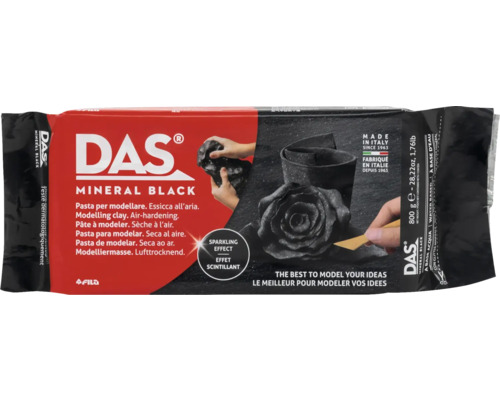 DAS Modelleringslera Mineral Black, lufttorkande med glimmereffekt, 800 gram.