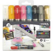Lyra Graduate Mark All permanentmarker-set med 8 pennor, 2 millimeter rund spets, vattenbaserad, lämplig för alla ytor.