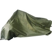 Olivgrönt skyddsöverdrag av syntetmaterial för cyklar eller motorcyklar.