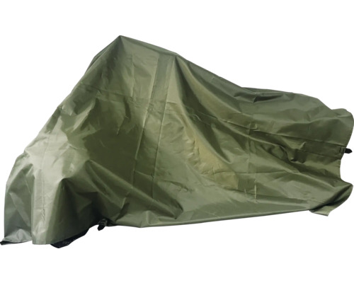 Olivgrönt skyddsöverdrag av syntetmaterial för cyklar eller motorcyklar.