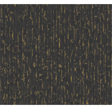 Strukturerad tapet med vertikalt abstrakt mönster i svart och guld.