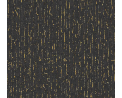 Strukturerad tapet med vertikalt abstrakt mönster i svart och guld.
