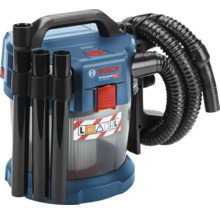 Bosch Professional GAS 18 Volt-10 liter batteridriven våt- och torrdammsugare klass L med genomskinlig behållare och sugslang. Bosch Logo.