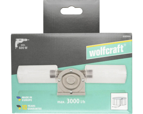 Wolfcraft borrmaskinspump i förpackning, för maskiner från 600 Watt, maxkapacitet 3000 liter per timme, 10 års garanti.