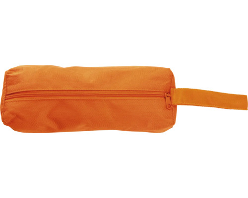 Orange tygfodral med dragkedja och bärögla.
