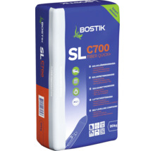 Bostik Logo på en 20 kilogram förpackning SL C700 Fiber Quick plus fiberförstärkt golvavjämningsmassa för golvförberedelse.