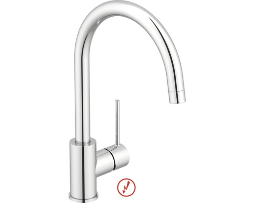 Köksblandare KEO Kasia krom blank lågtryck öppet system Lågtrycks köksblandare med hög svängbar pip och sidospak av förkromad metall.