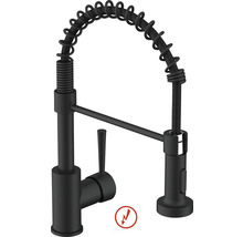 Köksblandare med flexibel diskdusch, ettgreppsblandare, svart, lågtryck