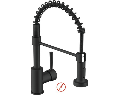 Köksblandare med flexibel diskdusch, ettgreppsblandare, svart, lågtryck