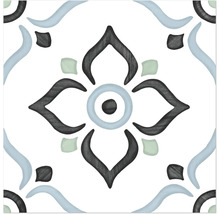 Kakelplatta med ornamentalt mönster och blommigt motiv i vintagestil