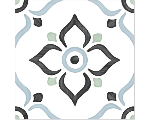 Kakelplatta med ornamentalt mönster och blommigt motiv i vintagestil