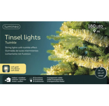 Lumineo LED-ljusslinga Twinkle med glitter, 180 lysdioder, 9 meter lång, inomhus och utomhus, 8 funktioner, timer och transparent kabel.