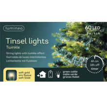 Lumineo LED-ljusslinga Tinsel lights Twinkle med 60 lysdioder, 3 meter lång, batteridriven, med timerfunktion och grön kabel.