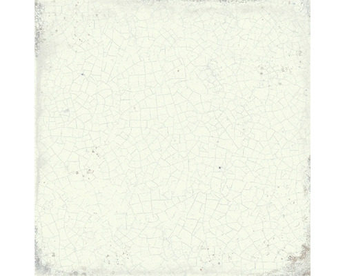 Kvadratiskt keramiskt väggkakel med vit krackelerad yta och konstgjorda nötta kanter.