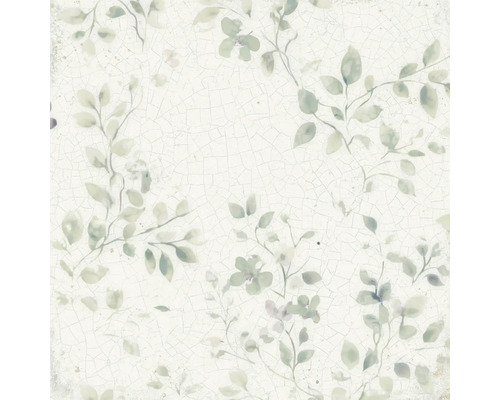 Väggplatta med blommigt bladmotiv och krackelerad effekt i vintage-stil.