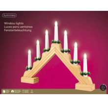 Lumineo elljusstake i trä med 7 LED-ljus batteridriven med timer för inomhusbruk.